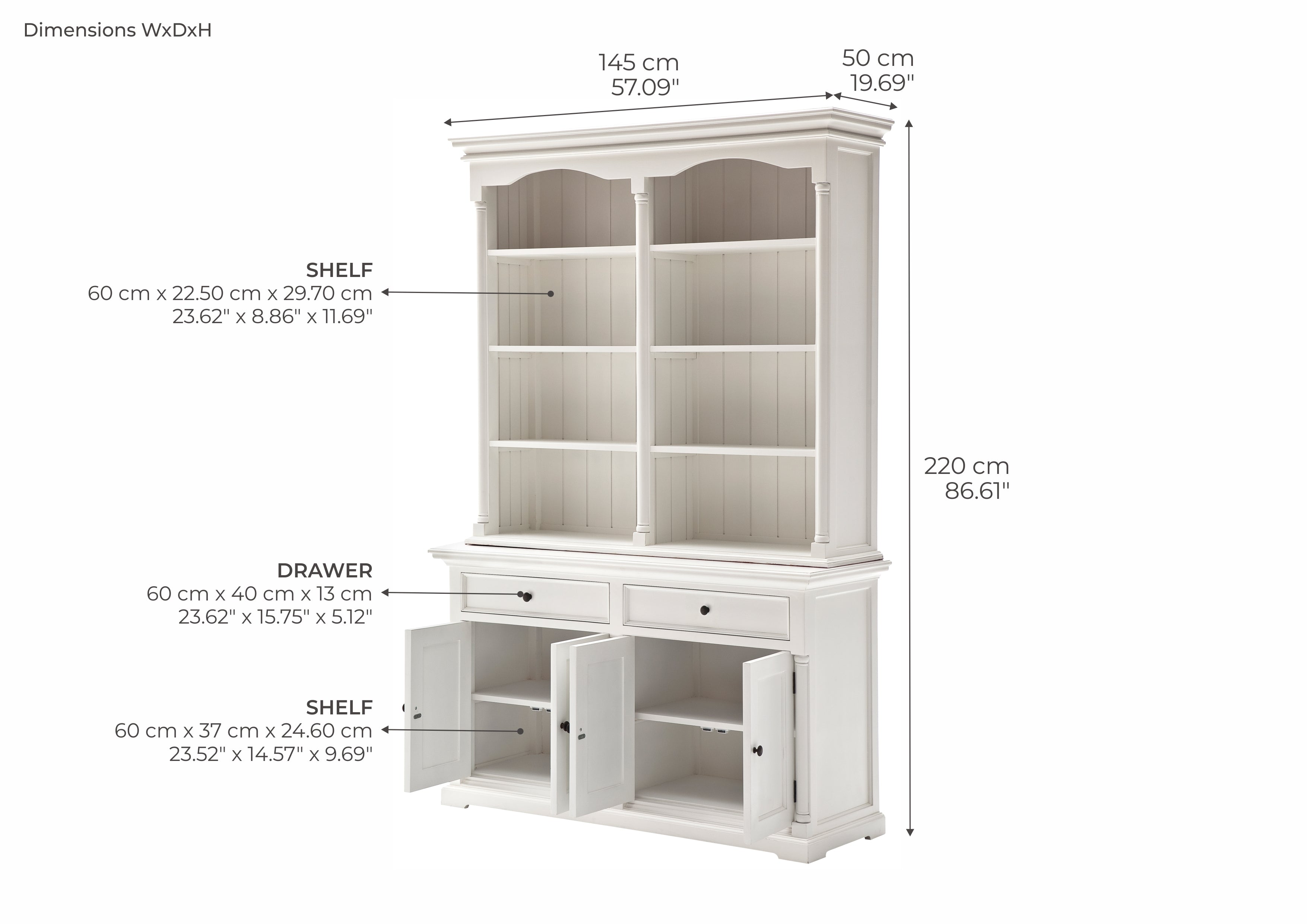 Provence Buffet and Open Hutch Cabinet - White TOP