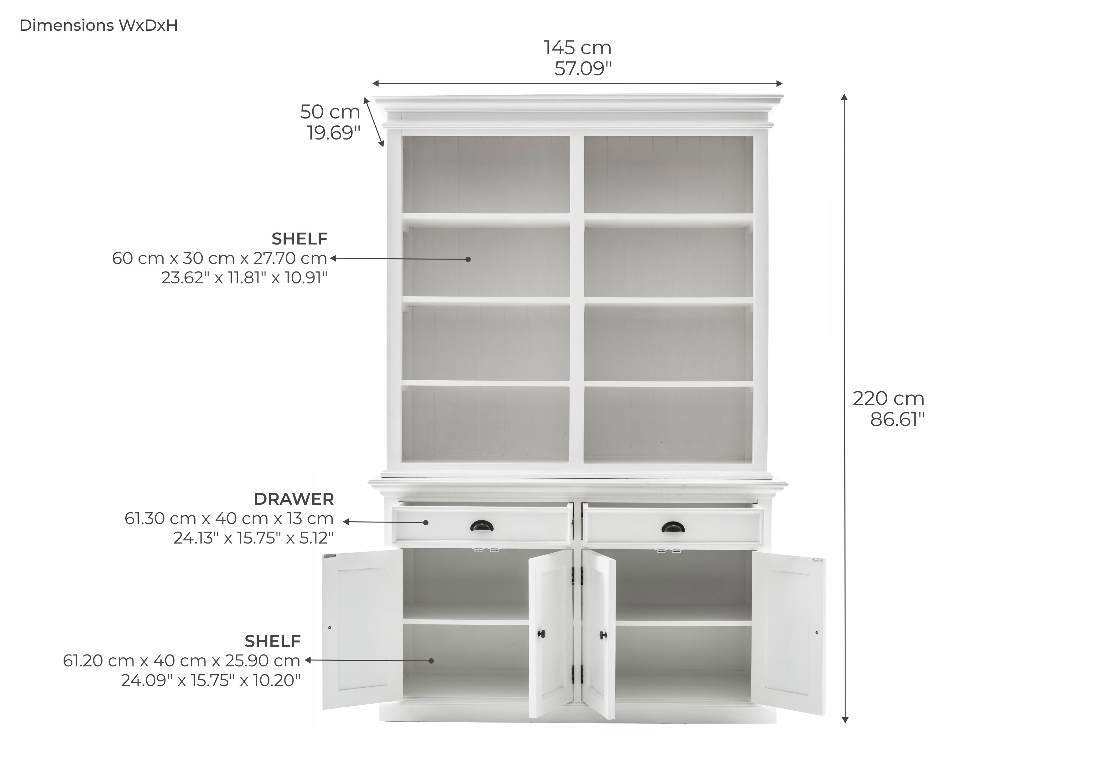 Buffet Hutch Unit with 8 Shelves - BOTTOM