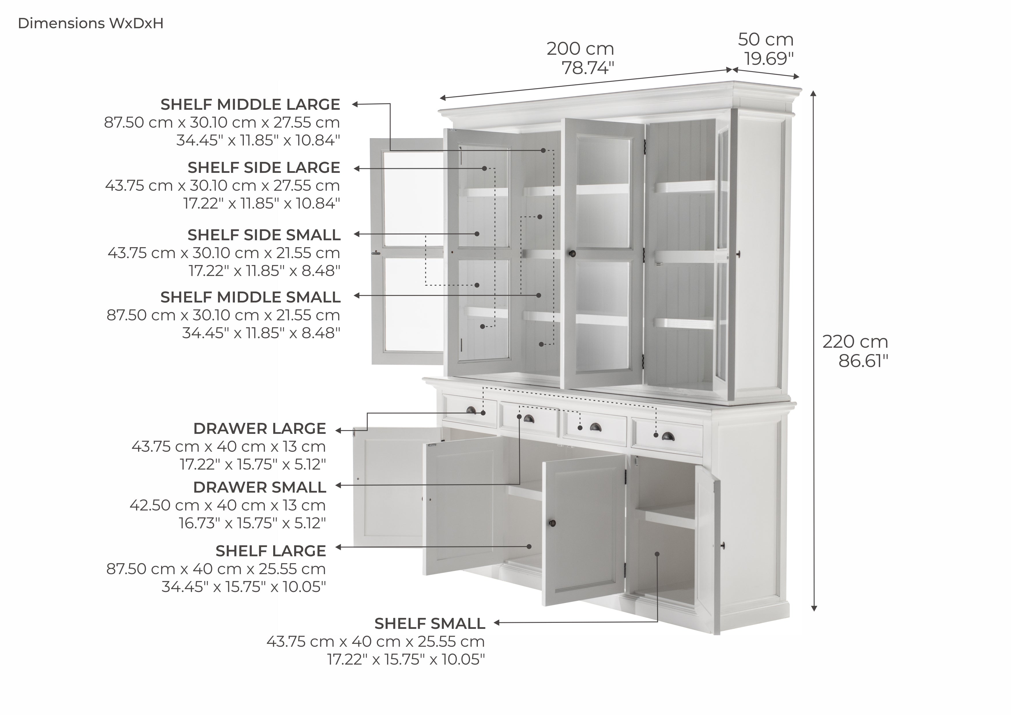 Buffet Hutch Unit with 4 Glass Doors - BOTTOM