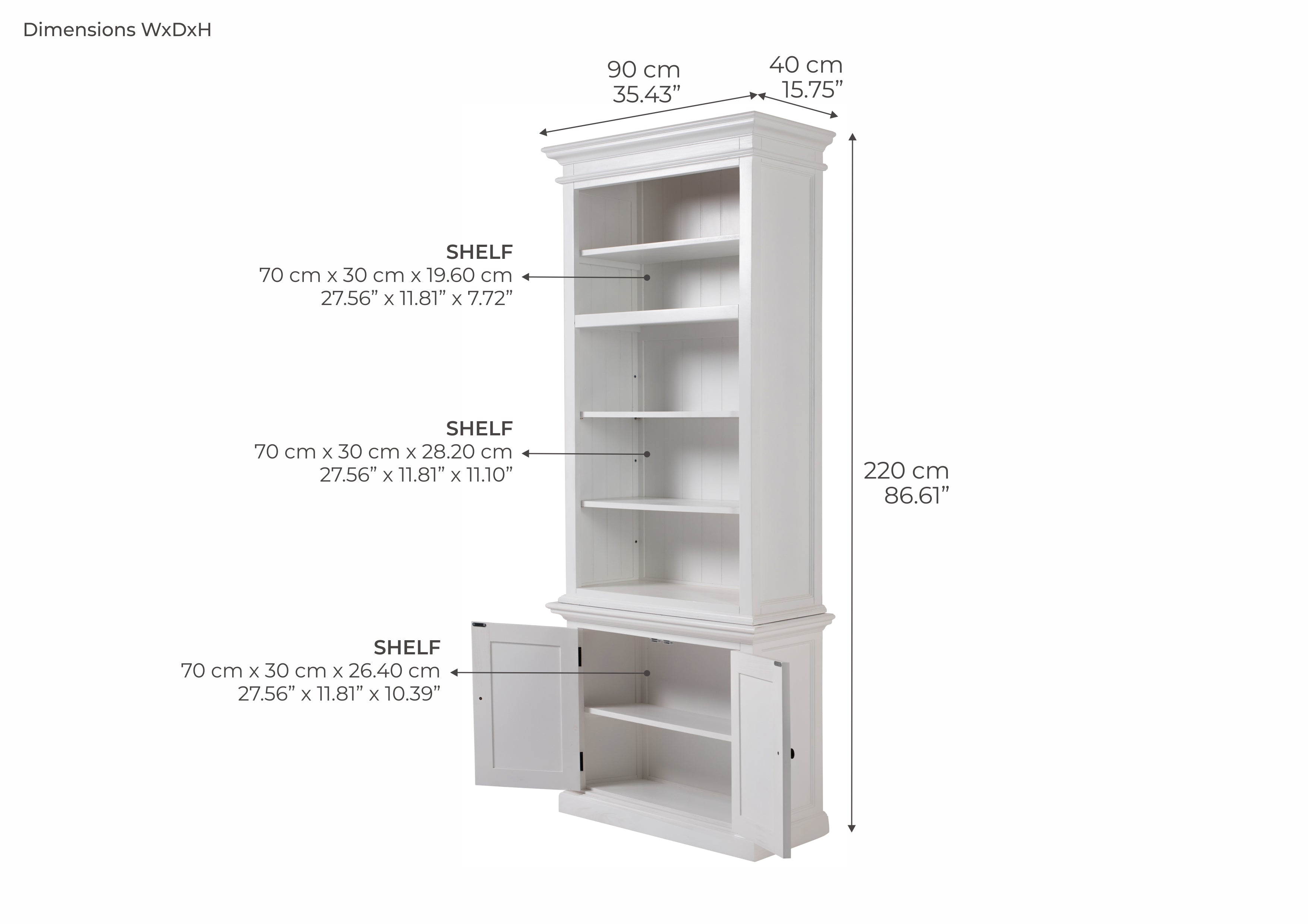 Halifax Slim Hutch Bookcase - White - TOP