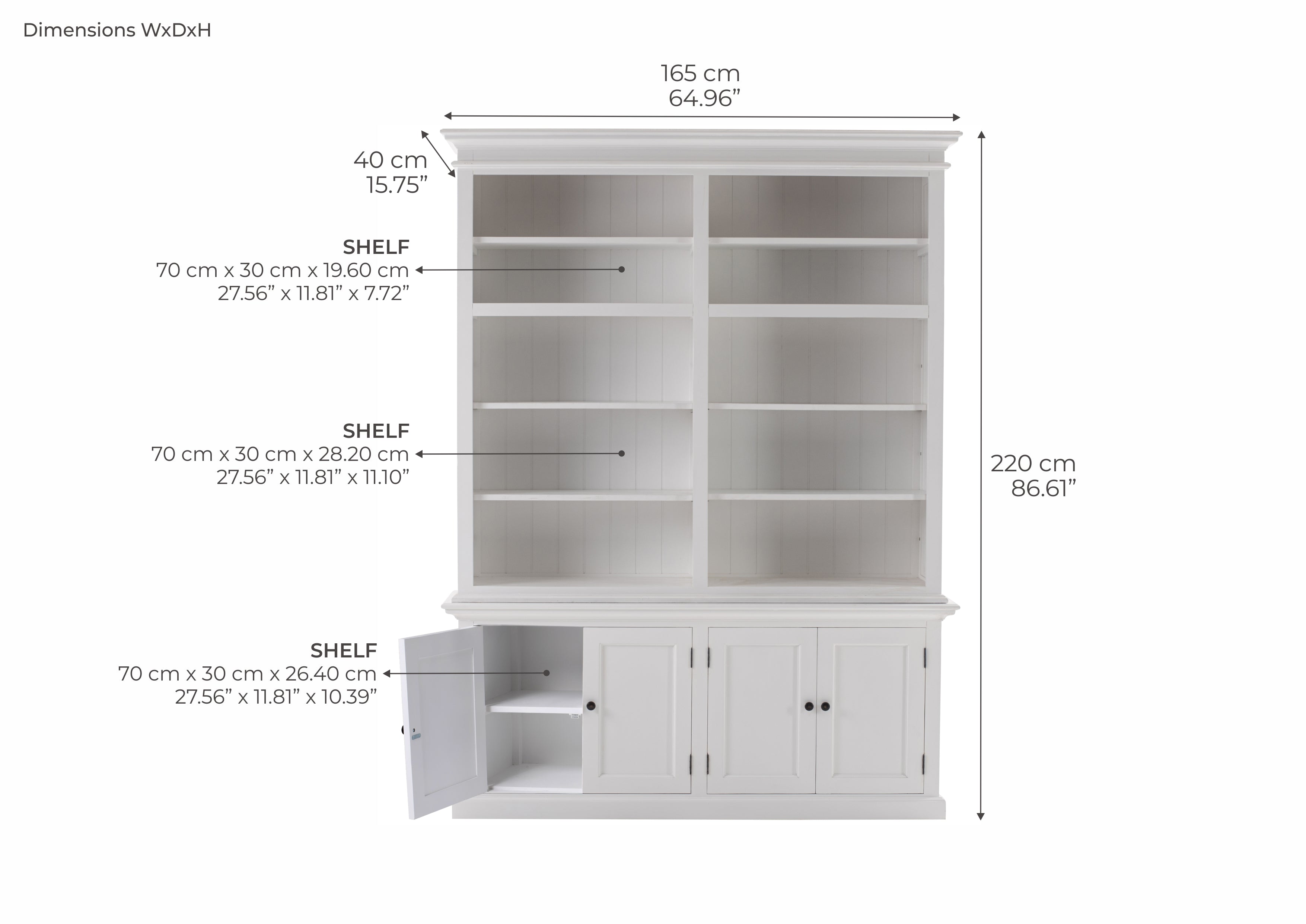 Halifax Medium Hutch Bookcase - White - BOTTOM
