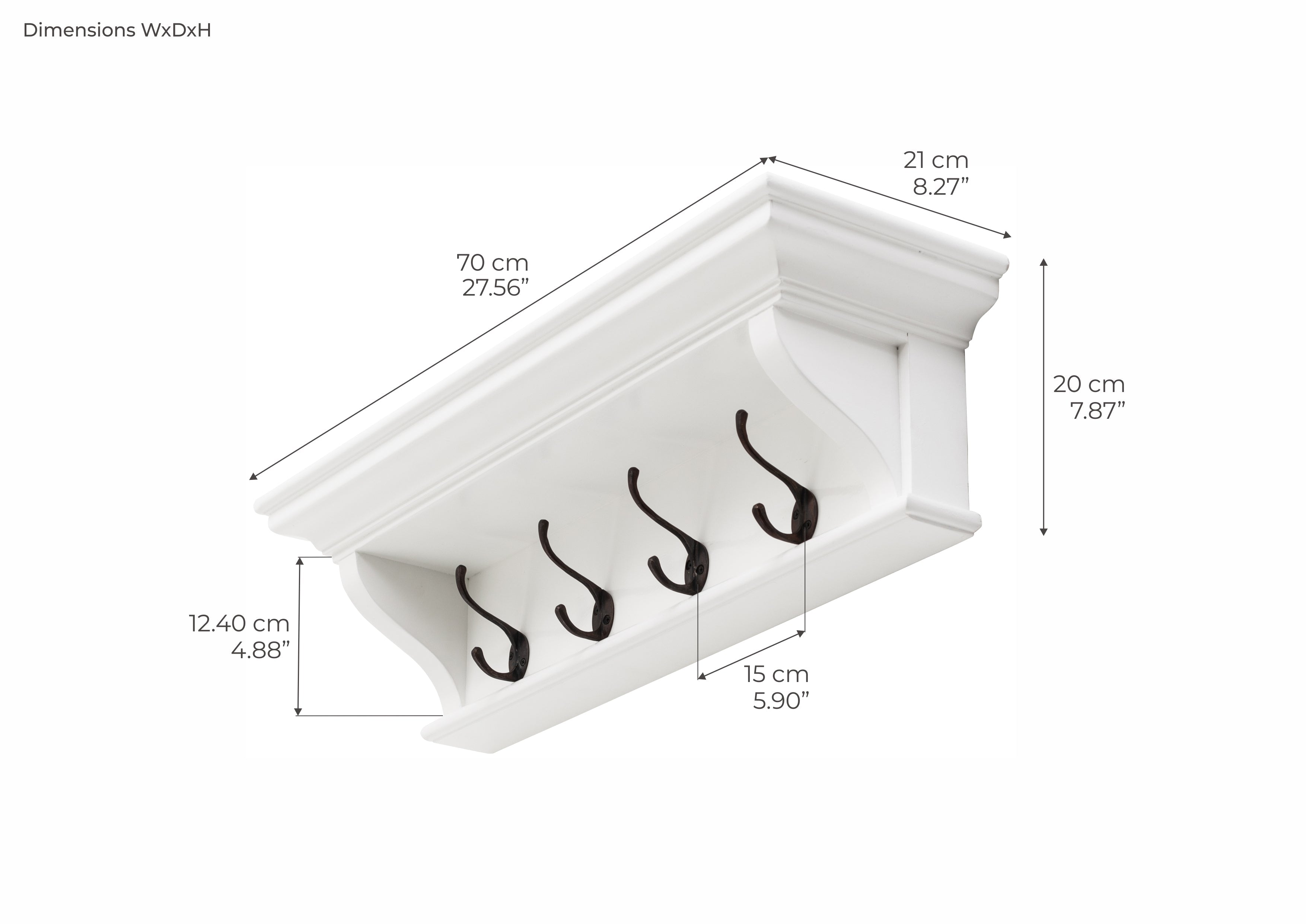 Halifax 4 Hook Coat Rack 70cm - White